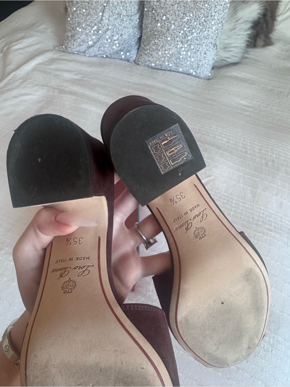 Loro Piana Brown Suede Slide Mules with Gold Accent - Picture 5 of 6